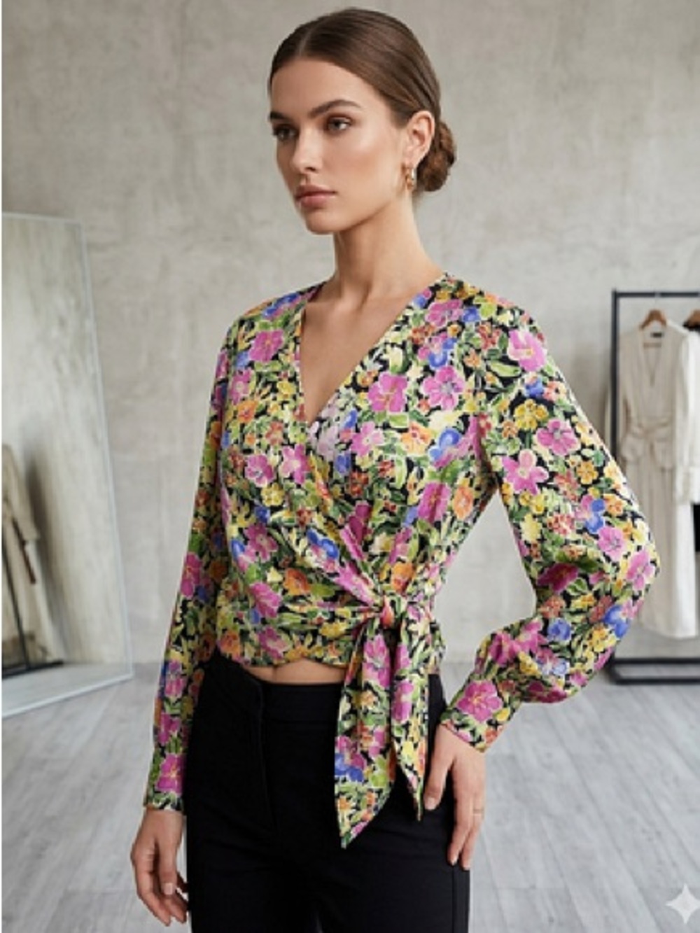 Zara Floral Print Wrap Blouse Lightweight Romantic Retro Revival Boho Small